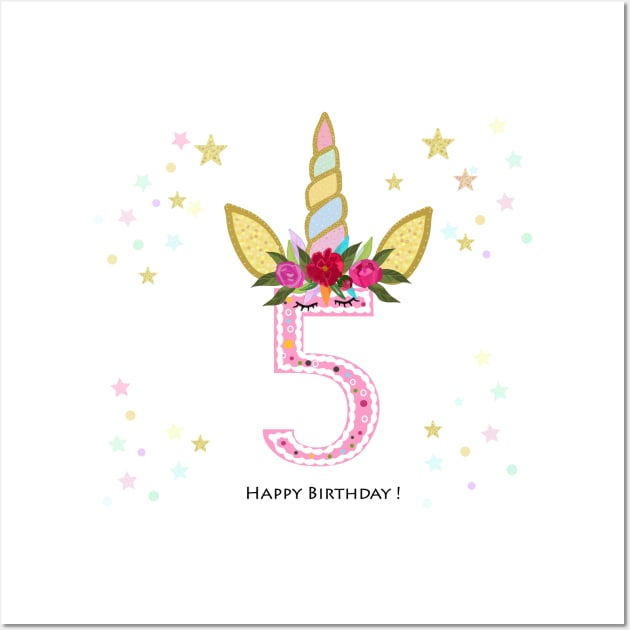 Fifth birthday candle. Four. Unicorn Birthday invitation Wall Art by GULSENGUNEL